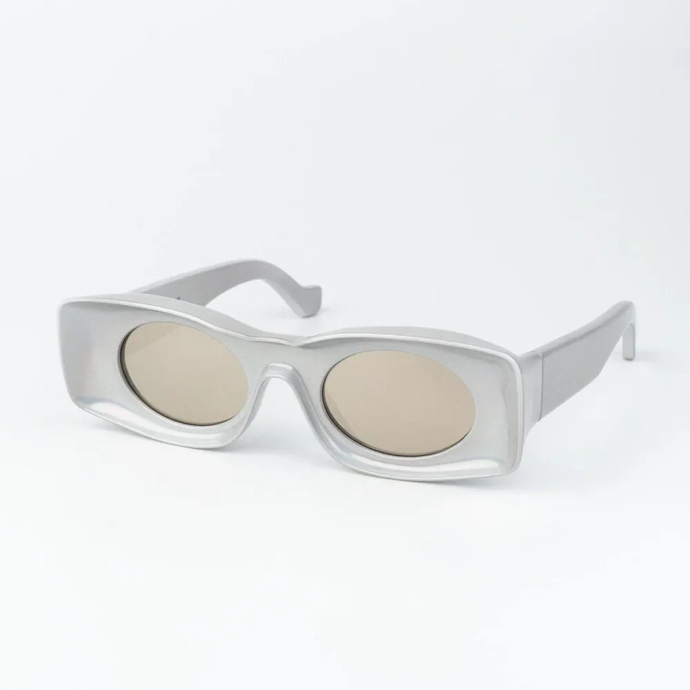 Loewe Paula's Ibiza Men Sunglasses Metallic Gold Mirror Rectangle LW40033I 24C